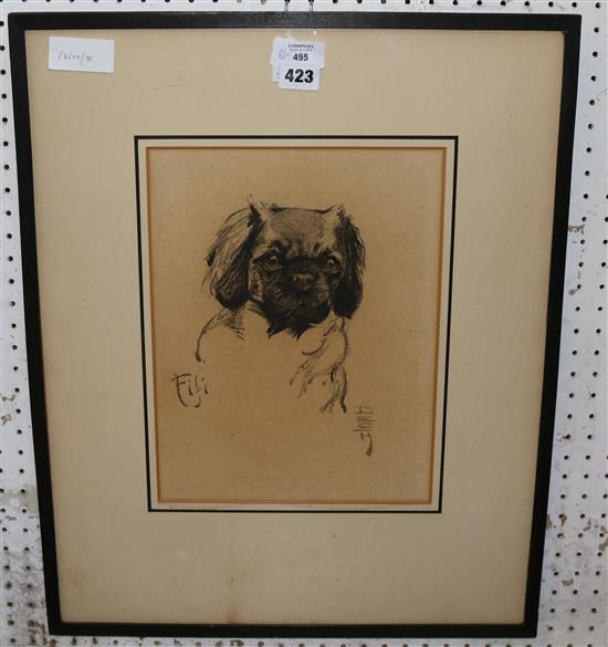 Etching of a Pekinese dog(-)